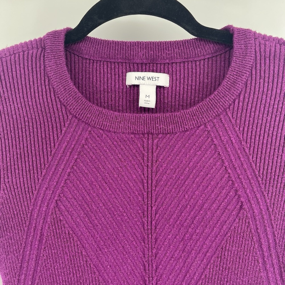 Nine West Womens Size Medium Sweater Purple Crew Neck Ribbed Metallic Fits Small - Picture 2 of 7